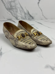 Mima Venezia Damen Vintage Leder Loafer Pumps Beige Gold Gr. 40