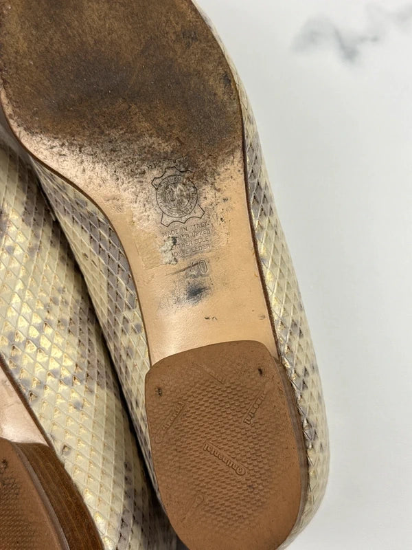 Mima Venezia Damen Vintage Leder Loafer Pumps Beige Gold Gr. 40