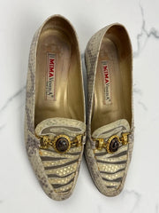 Mima Venezia Damen Vintage Leder Loafer Pumps Beige Gold Gr. 40