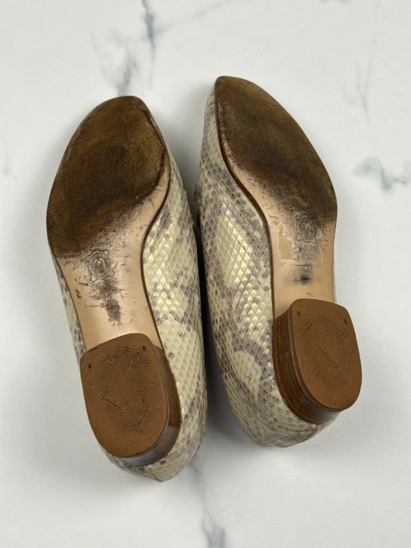 Mima Venezia Damen Vintage Leder Loafer Pumps Beige Gold Gr. 40
