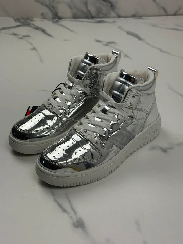 Tommy Jeans TJW Retro Basket Metallic MC Damen High Top Sneaker Silber Gr. 36