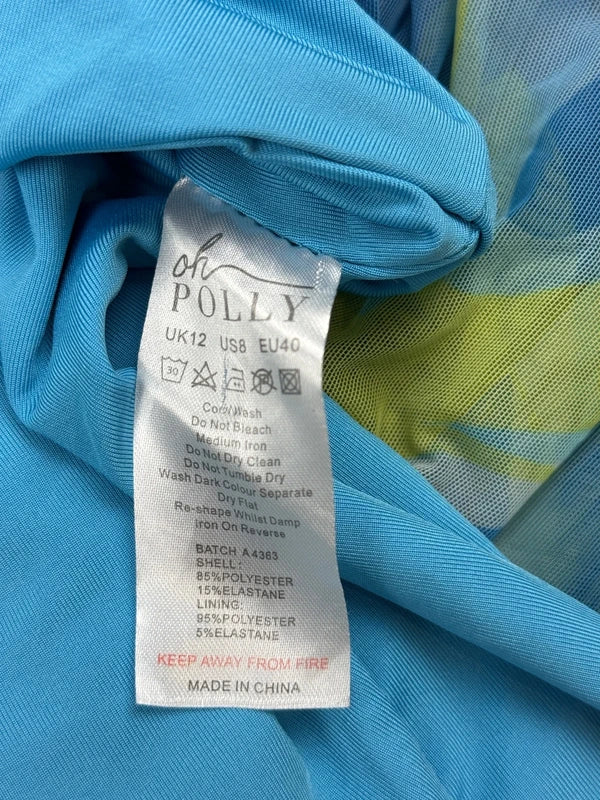 Oh Polly Damen Mesh Halter Minikleid Blau Grün Gr. EU 40 UK 12 Bodycon