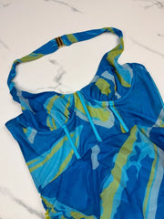 Oh Polly Damen Mesh Halter Minikleid Blau Grün Gr. EU 40 UK 12 Bodycon
