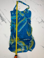 Oh Polly Damen Mesh Halter Minikleid Blau Grün Gr. EU 40 UK 12 Bodycon