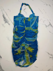 Oh Polly Damen Mesh Halter Minikleid Blau Grün Gr. EU 40 UK 12 Bodycon