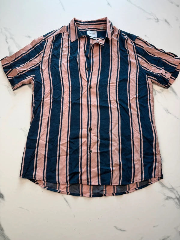 Only & Sons Herren Kurzarmhemd Rosa Dunkelblau Gr. M Gestreift 100% Viskose