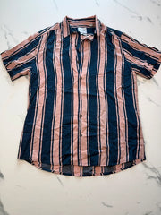 Only & Sons Herren Kurzarmhemd Rosa Dunkelblau Gr. M Gestreift 100% Viskose