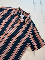 Only & Sons Herren Kurzarmhemd Rosa Dunkelblau Gr. M Gestreift 100% Viskose