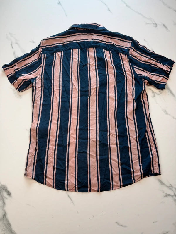 Only & Sons Herren Kurzarmhemd Rosa Dunkelblau Gr. M Gestreift 100% Viskose