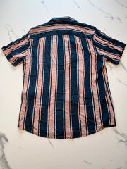 Only & Sons Herren Kurzarmhemd Rosa Dunkelblau Gr. M Gestreift 100% Viskose