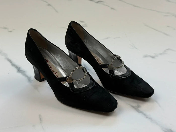 Giorgio Fabiani Damen Pumps Schwarz Leder Strass Gr. 36 Made in Italy