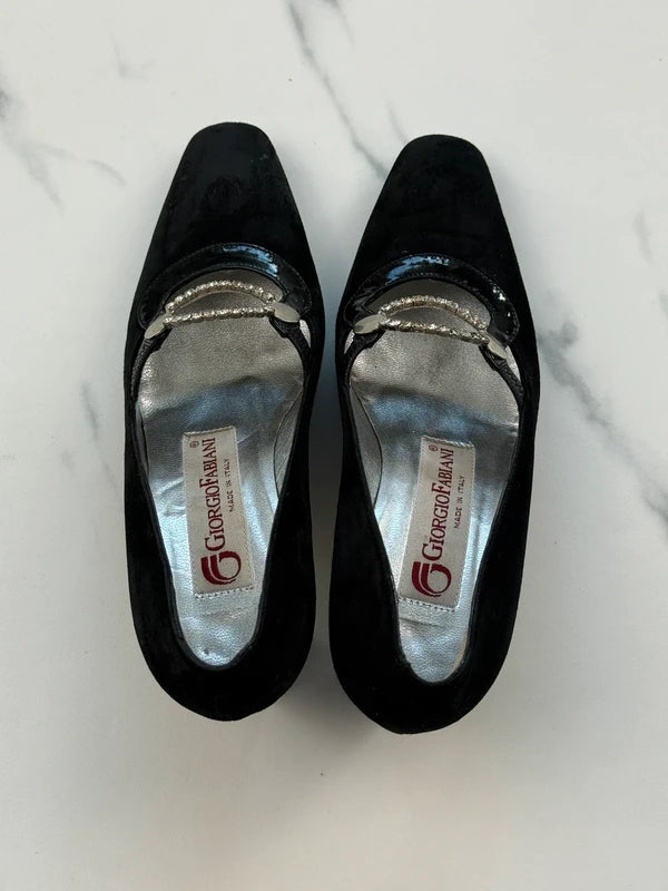 Giorgio Fabiani Damen Pumps Schwarz Leder Strass Gr. 36 Made in Italy