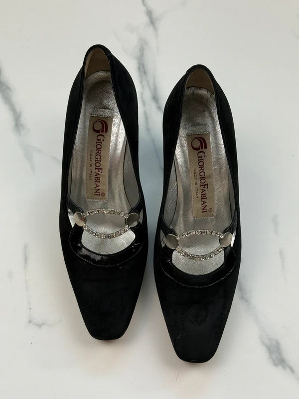 Giorgio Fabiani Damen Pumps Schwarz Leder Strass Gr. 36 Made in Italy