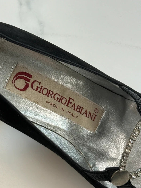Giorgio Fabiani Damen Pumps Schwarz Leder Strass Gr. 36 Made in Italy