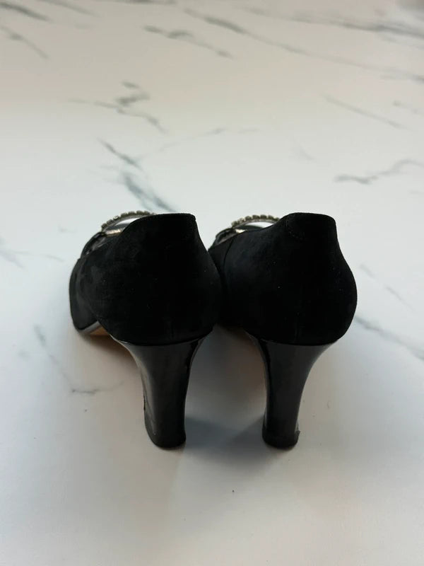 Giorgio Fabiani Damen Pumps Schwarz Leder Strass Gr. 36 Made in Italy