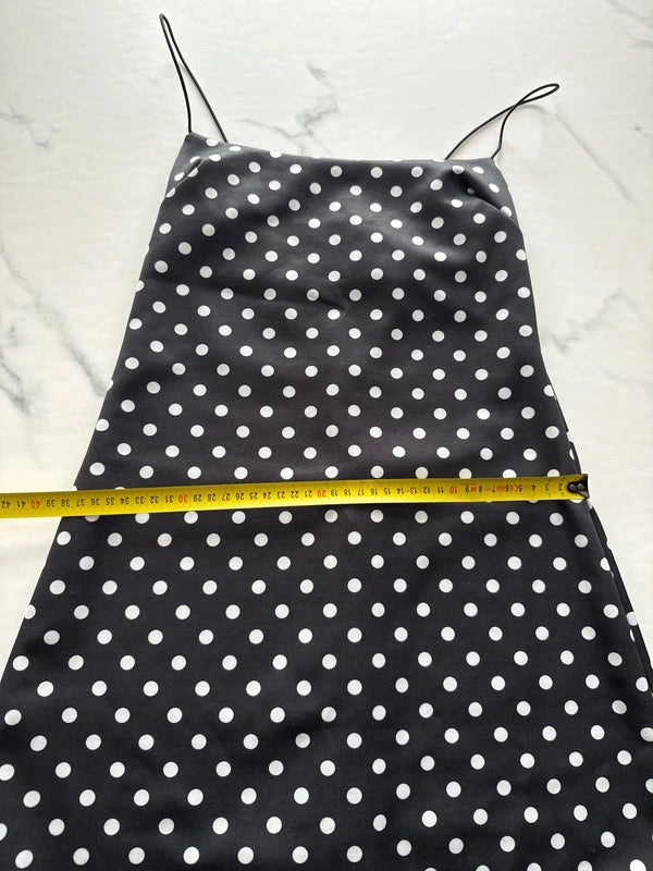 PrettyLittleThing Damen Satin Minikleid Schwarz Weiß Gr. 36 Polka Dot