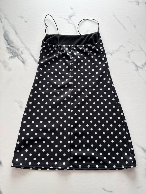 PrettyLittleThing Damen Satin Minikleid Schwarz Weiß Gr. 36 Polka Dot