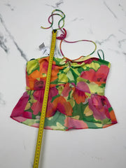 Bershka Damen Blumen Peplum Neckholder Top Bunt Gr. S