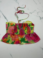 Bershka Damen Blumen Peplum Neckholder Top Bunt Gr. S