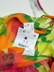 Bershka Damen Blumen Peplum Neckholder Top Bunt Gr. S