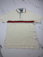 Tommy Hilfiger Herren Poloshirt Creme Rot Dunkelblau Gestreift Gr. M 100% Baumwolle
