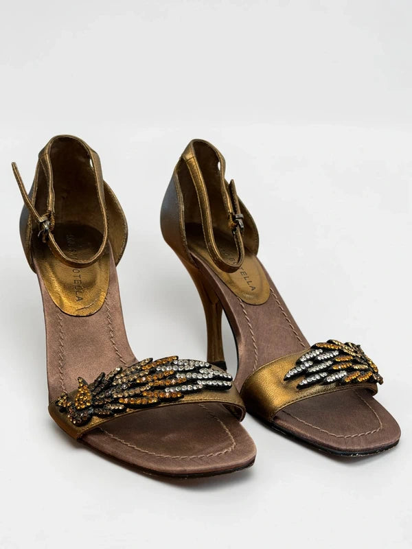 Roberto Botella Damen Leder Sandalen Gold Strass Gr. 37