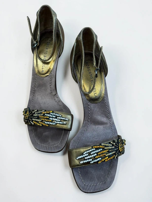 Roberto Botella Damen Leder Sandalen Gold Strass Gr. 37