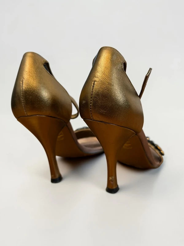 Roberto Botella Damen Leder Sandalen Gold Strass Gr. 37