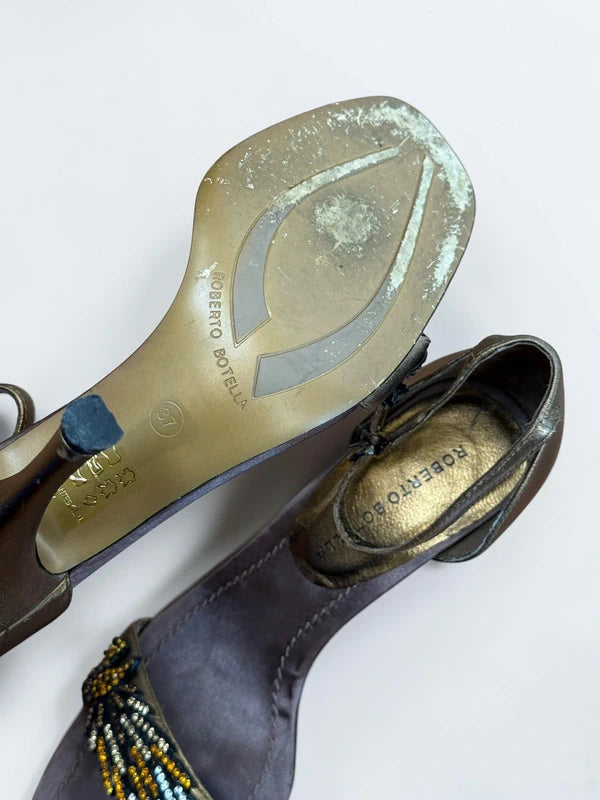Roberto Botella Damen Leder Sandalen Gold Strass Gr. 37