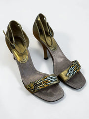 Roberto Botella Damen Leder Sandalen Gold Strass Gr. 37