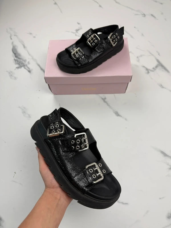 DeeZee Damen Plateau Sandalen Schwarz mit Schnallen Gr. 38