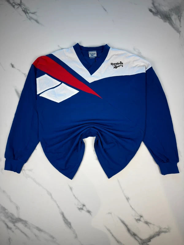 Reebok Herren Vintage Longsleeve Trikot Blau Weiß Rot Gr. M Neu mit Etikett