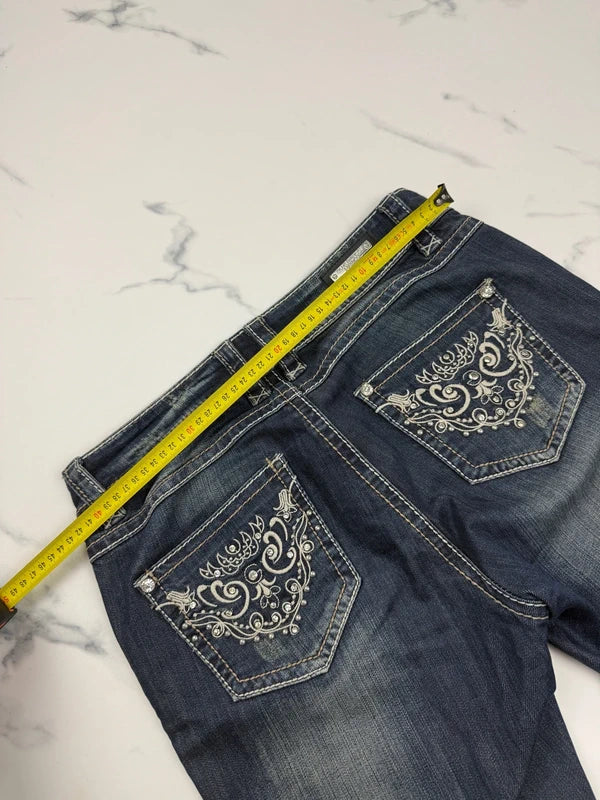 Blue Monkey Luxury Damen Jeans Dunkelblau W31 mit Stickerei & Nieten