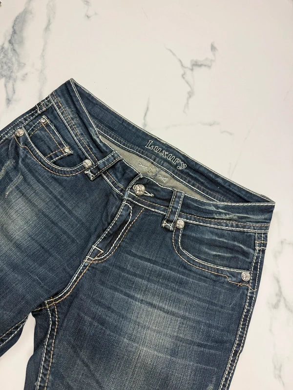 Blue Monkey Luxury Damen Jeans Dunkelblau W31 mit Stickerei & Nieten