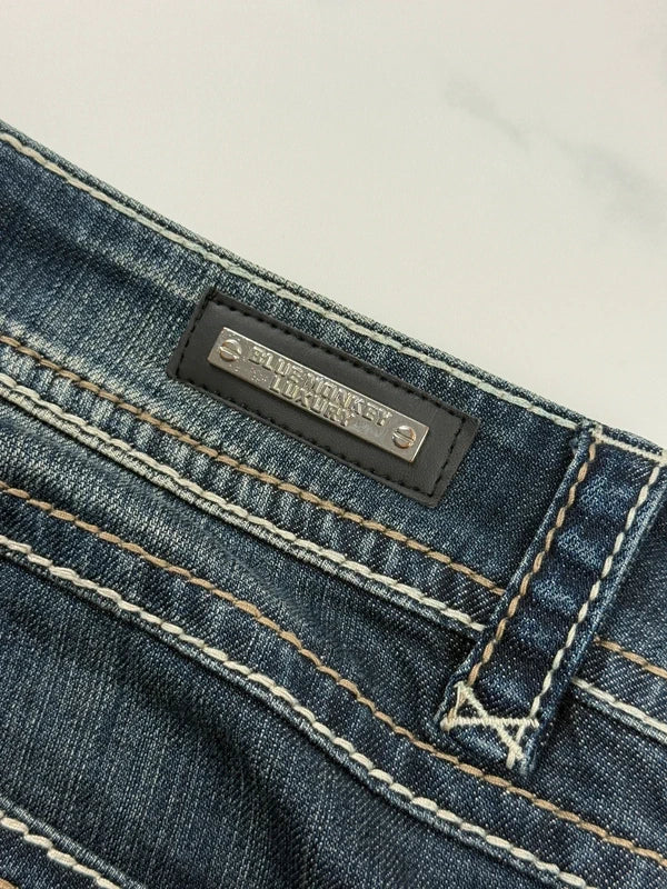 Blue Monkey Luxury Damen Jeans Dunkelblau W31 mit Stickerei & Nieten
