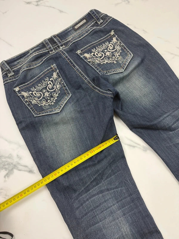 Blue Monkey Luxury Damen Jeans Dunkelblau W31 mit Stickerei & Nieten