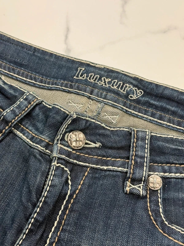 Blue Monkey Luxury Damen Jeans Dunkelblau W31 mit Stickerei & Nieten