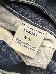 Blue Monkey Luxury Damen Jeans Dunkelblau W31 mit Stickerei & Nieten