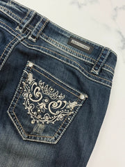 Blue Monkey Luxury Damen Jeans Dunkelblau W31 mit Stickerei & Nieten