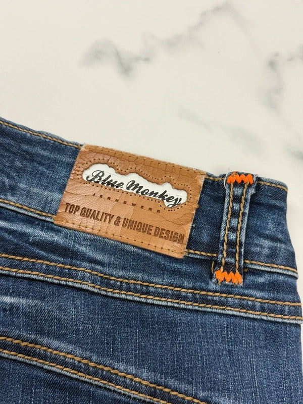 Blue Monkey Damen Jeans Blau W26 L32 Straight Leg Stretch