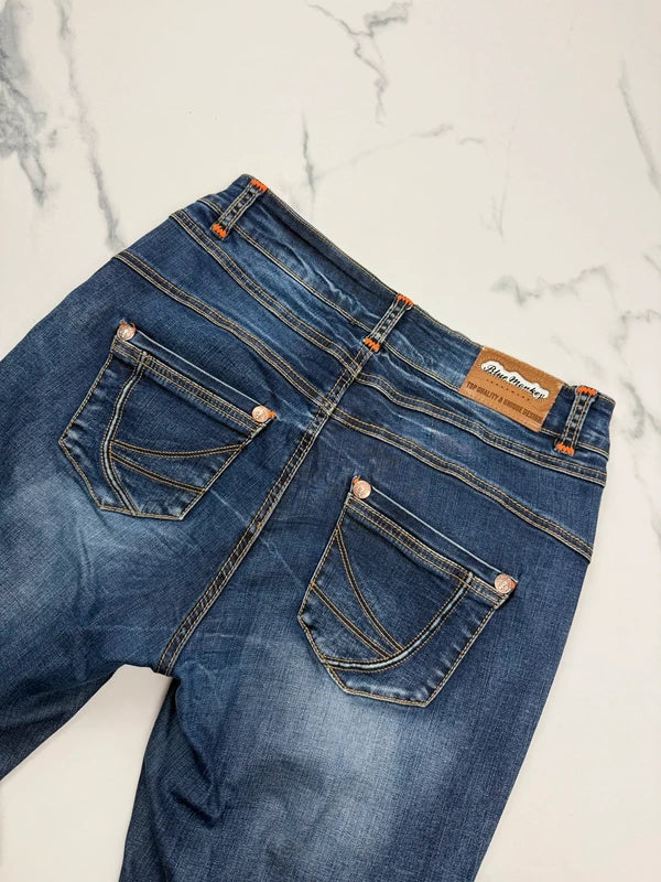 Blue Monkey Damen Jeans Blau W26 L32 Straight Leg Stretch