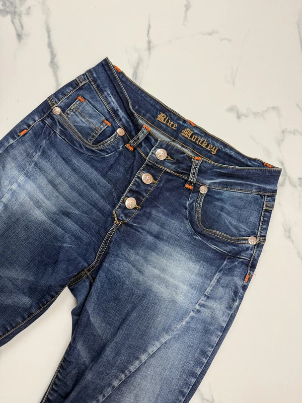 Blue Monkey Damen Jeans Blau W26 L32 Straight Leg Stretch