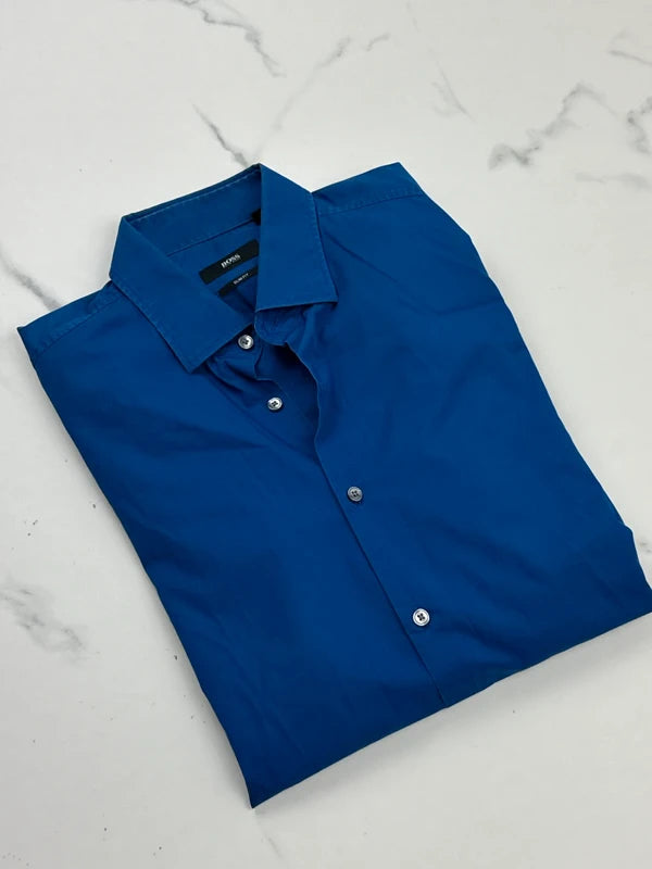 BOSS Herren Hemd Blau Gr. 39 Slim Fit 100% Baumwolle