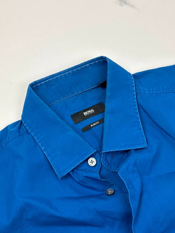 BOSS Herren Hemd Blau Gr. 39 Slim Fit 100% Baumwolle