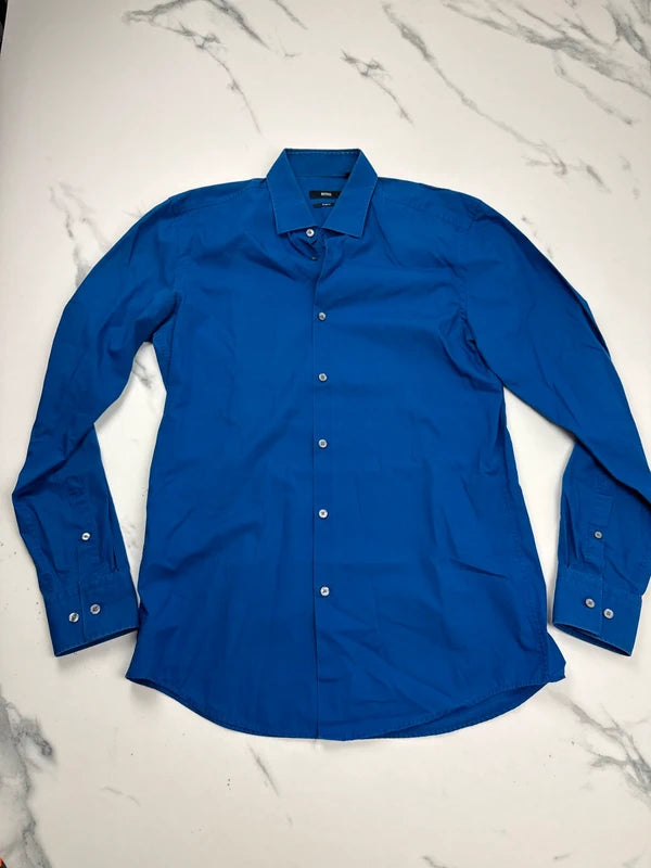 BOSS Herren Hemd Blau Gr. 39 Slim Fit 100% Baumwolle