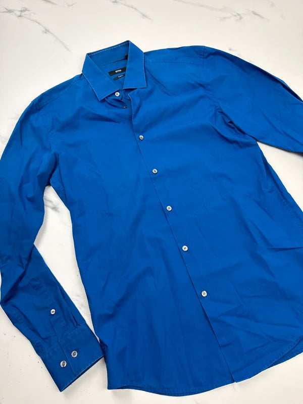 BOSS Herren Hemd Blau Gr. 39 Slim Fit 100% Baumwolle