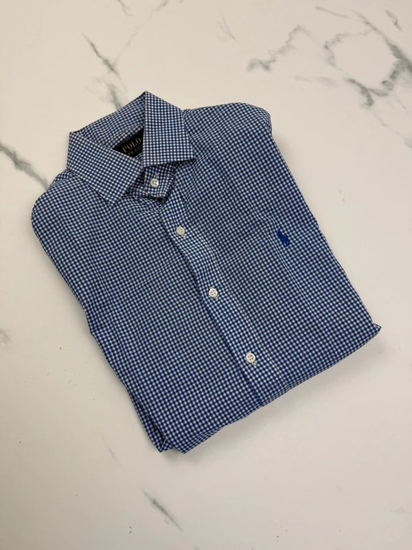 Polo Ralph Lauren Herren Hemd Blau Weiß Kariert Gr. 38 Custom Fit 100% Baumwolle
