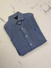 Polo Ralph Lauren Herren Hemd Blau Weiß Kariert Gr. 38 Custom Fit 100% Baumwolle