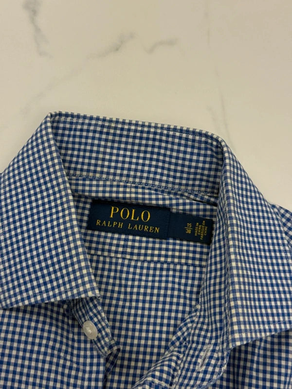 Polo Ralph Lauren Herren Hemd Blau Weiß Kariert Gr. 38 Custom Fit 100% Baumwolle