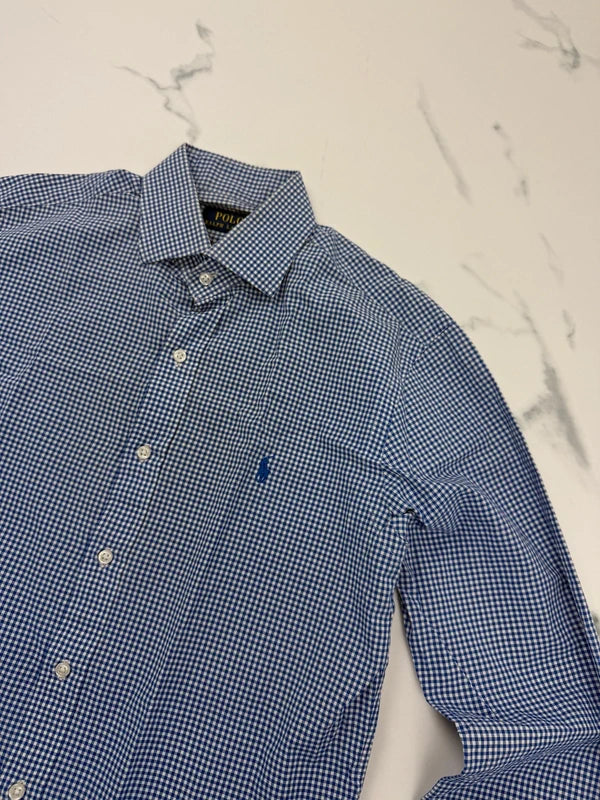 Polo Ralph Lauren Herren Hemd Blau Weiß Kariert Gr. 38 Custom Fit 100% Baumwolle